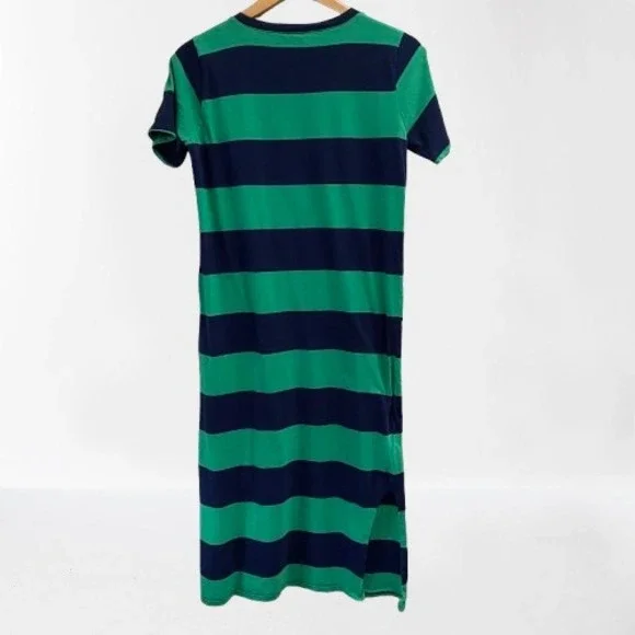 J.Crew Striped Cotton T-Shirt Midi Dress Green Navy Blue Small - Picture 4 of 5